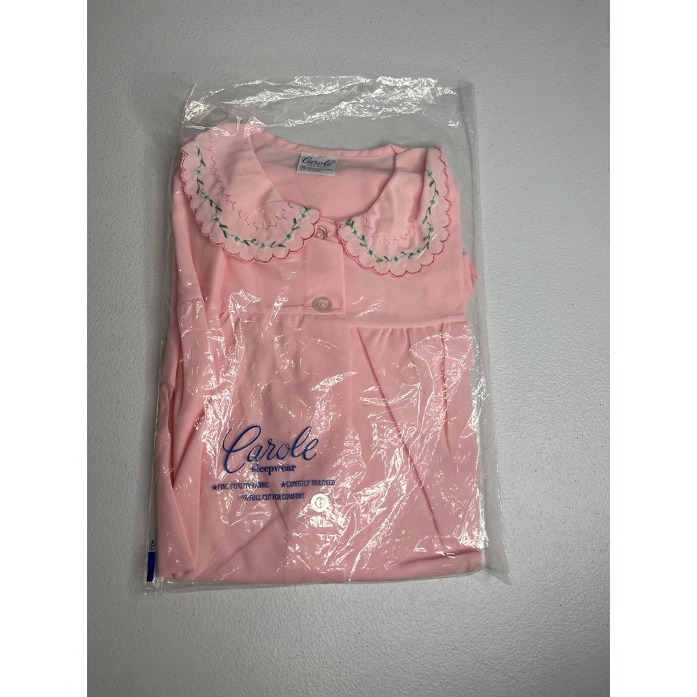 Vtg Carole Sleepwear Nightgownβ Pink Short Sleeve Floral Collar Size Medium